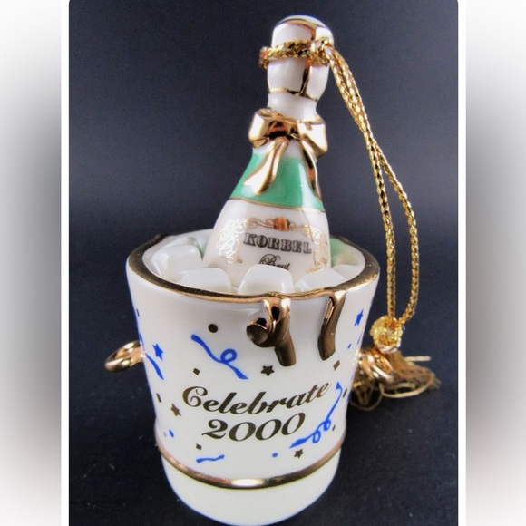 LENOX CELEBRATE 2000 ORNAMENT PORCELAIN CHAMPAGNE BOTTLE - Picture 1 of 8